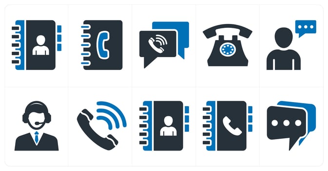 A set of 10 mix icons as contacts book, business contacts, calling vector
