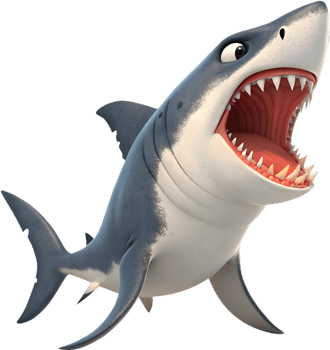 Playful and animated shark character with detailed features. . png