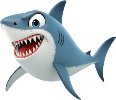 Friendly cartoon shark with vibrant, playful design and features. . png