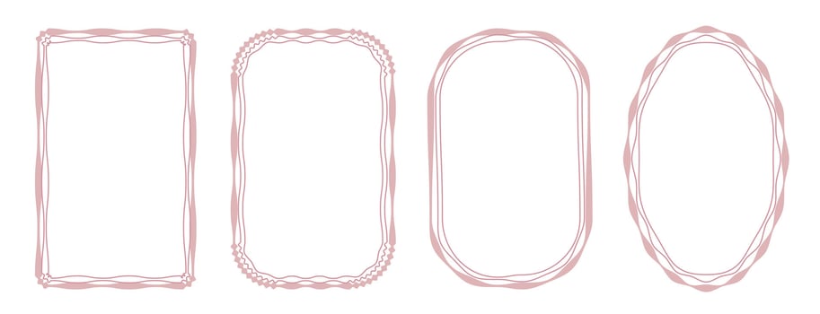 Set of decorative frames with wavy lines and patterns. Trendy vintage fancy frames for wedding invitations, birthday cards, prints. a set of four different shapes with a white background vector