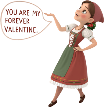 Romantic Valentines clipart featuring girl with charming holiday theme. . png