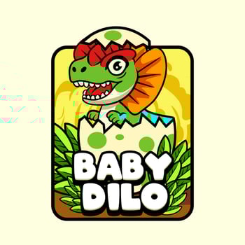Cute Baby Dilophosaurus Dinosaur Character Mascot in Cartoon Illustration Design for kid, sticker, badge, patch, banner, greeting card vector