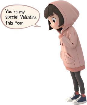 Valentines Day design showcasing beautiful girl and love symbols. . png