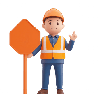 A cheerful construction worker holding a stop sign in safety gear. png