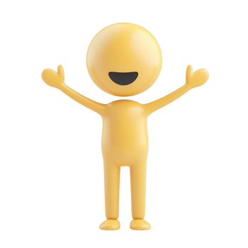 A cheerful, animated character with arms raised in excitement and happiness. png
