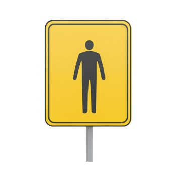 A yellow pedestrian sign depicting a human figure for urban navigation. png