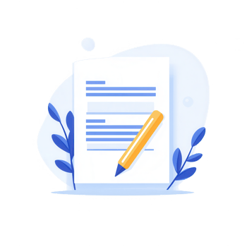 Illustration of a document with a pencil in a creative and modern style. png