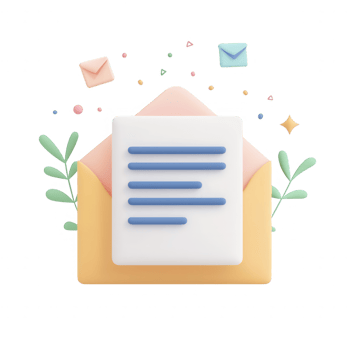 Colorful illustration of an envelope with a letter and decorative elements. png