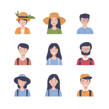 Diverse group of avatars representing various professions and styles. png