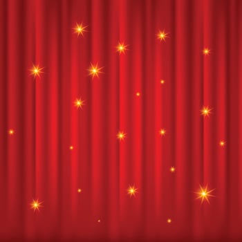 Red curtain with shining stars background vector