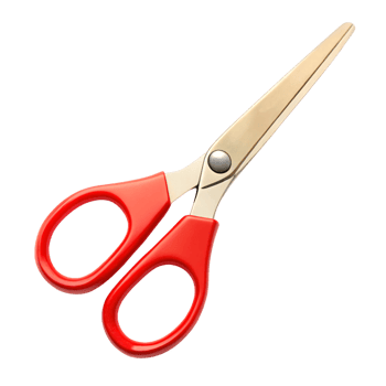 Pair of red-handled scissors with silver blades. Clean, simple design with rounded handles, showing functionality. Reflective metallic finish on the blades adds sharpness png