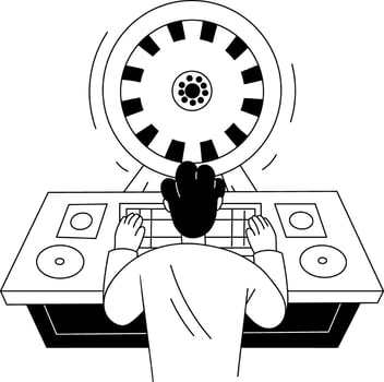 A glyph illustration of a character playing casino game vector