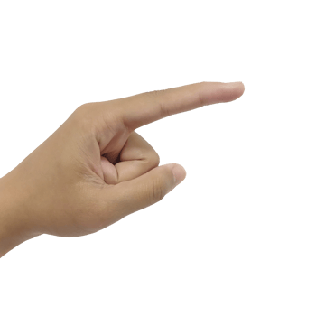 Close up Asian female 15-20 age hand pointing with index finger touching or pressing, sign arm and hand copy space symbol language png