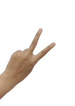 Close up Asian female hand in scissors gesture, number two victorious gesture sign finger arm and hand isolated copy space symbol png