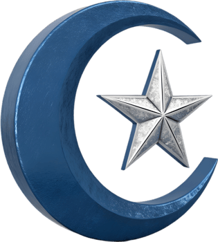 Crescent moon and star artwork symbolizing Islamic spirituality. . png