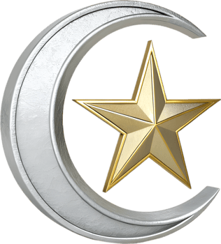 Crescent moon and star symbol representing Islamic faith and spirituality. . png