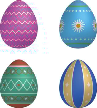 A set of pink, blue, teal, and blue Easter eggs vector