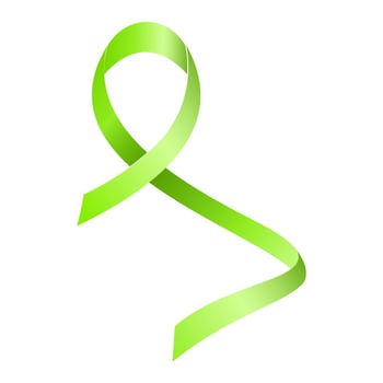 Lime green ribbon awareness Achalasia, Depression, Lymphoma, Mental Health, Lyme Disease. Isolated on white background vector