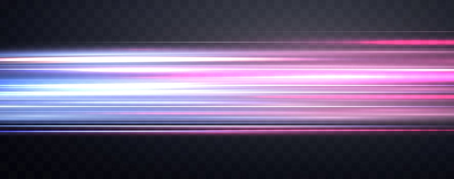 Speed rays, light neon flow, zoom in motion effect, blue and pink glow speed lines, colorful light trails, perspective stripes vector