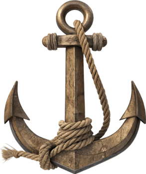 Classic anchor with twisted rope representing seafaring strength and nautical heritage. . png