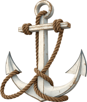 Vintage anchor illustration with twisted rope symbolizing maritime strength. . png