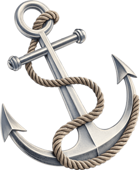 Classic maritime anchor with rope design symbolizing strength and seafaring heritage. . png