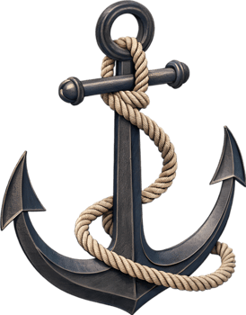 Twisted rope anchor clipart symbolizing strength and classic nautical heritage. . png