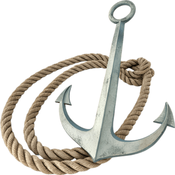 Maritime anchor with twisted rope design symbolizing timeless nautical strength. . png