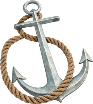 Nautical anchor with twisted rope representing strength and maritime heritage. . png