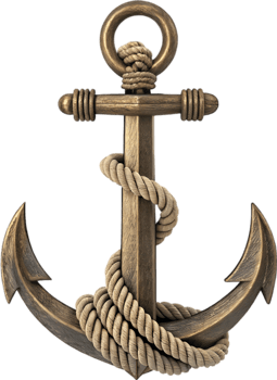 Vintage maritime anchor with twisted rope reflecting sea strength and heritage. . png