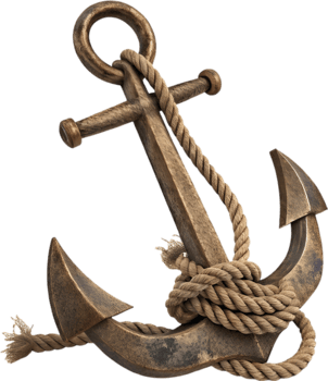 Classic maritime anchor with twisted rope symbolizing strength and heritage. . png