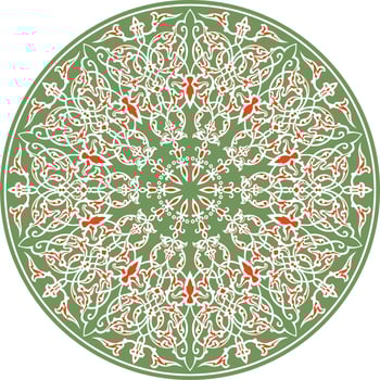 colorful Turkish classical circle ornament Green muslim round pattern. vector