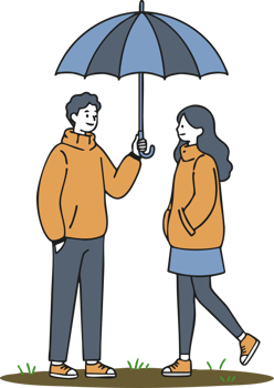 A man and woman standing under an umbrella png