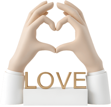 Hands forming a heart symbol radiating warmth above stylish love text. . png