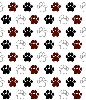 Seamless pattern with dog paw prints on light background. illustration. vector