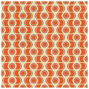 Repeat retro pattern with orange and beige concentric circles on a yellow background. vector