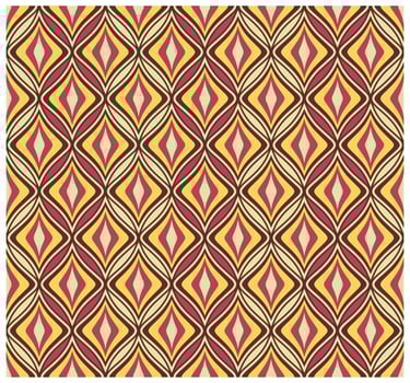 A retro geometric pattern with repeating diamond and hourglass shapes in yellow, red, and brown. vector