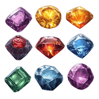Dazzling Collection of Colorful Faceted Gemstones and Jewels png