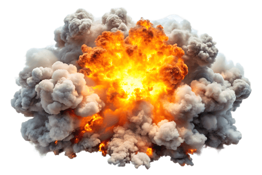 Explosion with white Smoke and Flames for safety and design png