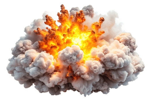 Explosion with whiteSmoke and Flames on transparant background png