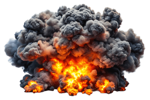 Explosion with Black Smoke and Flames on transparant background png