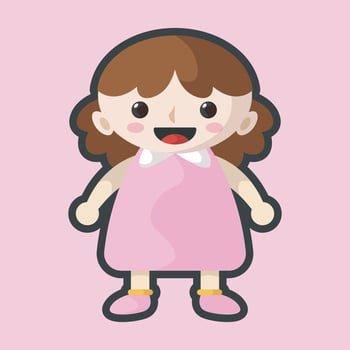 cute girl wearing pink clothes with outline flat design. vector
