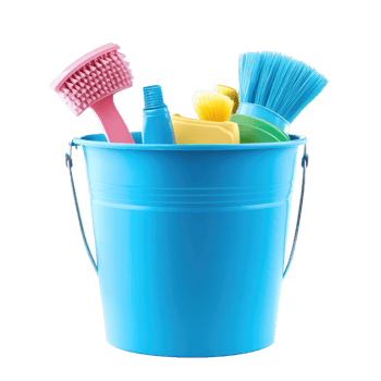 blue bucket with cleaning supplies on a transparent background png