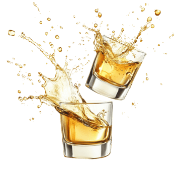 Two Glasses of Amber Liquid Splashing Dynamically png