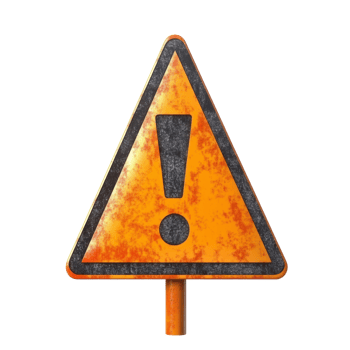 Rusty triangular warning sign with exclamation mark. isolated png