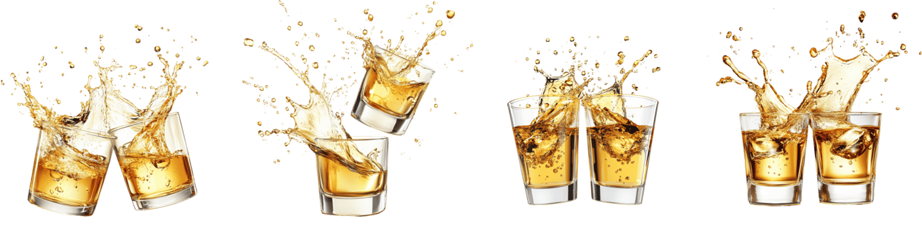 Golden Liquid Splashes From Shot Glasses Celebration png