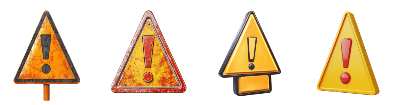Four Warning Signs Displaying Exclamation Marks png