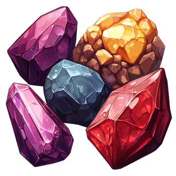 Collection of Vibrant Gems and Crystals in Various Shapes png