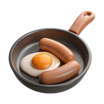 Fried egg with sausages on pan 3d illustration isolated on the transparent background png