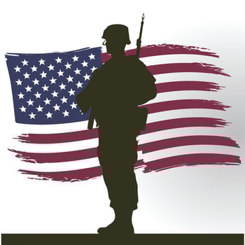 Soldier Silhouette with USA Flag on Hill Illustration vector